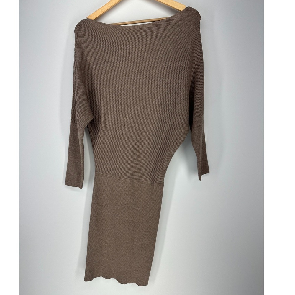 Banana Republic Sweater Dress Womens XS Petite Brown Ribbed Dolman Knit Midi SEO